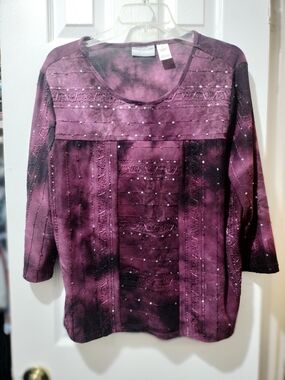 Alfred Dunner Purple Tie-Dye Embellished Long Sleeve Top